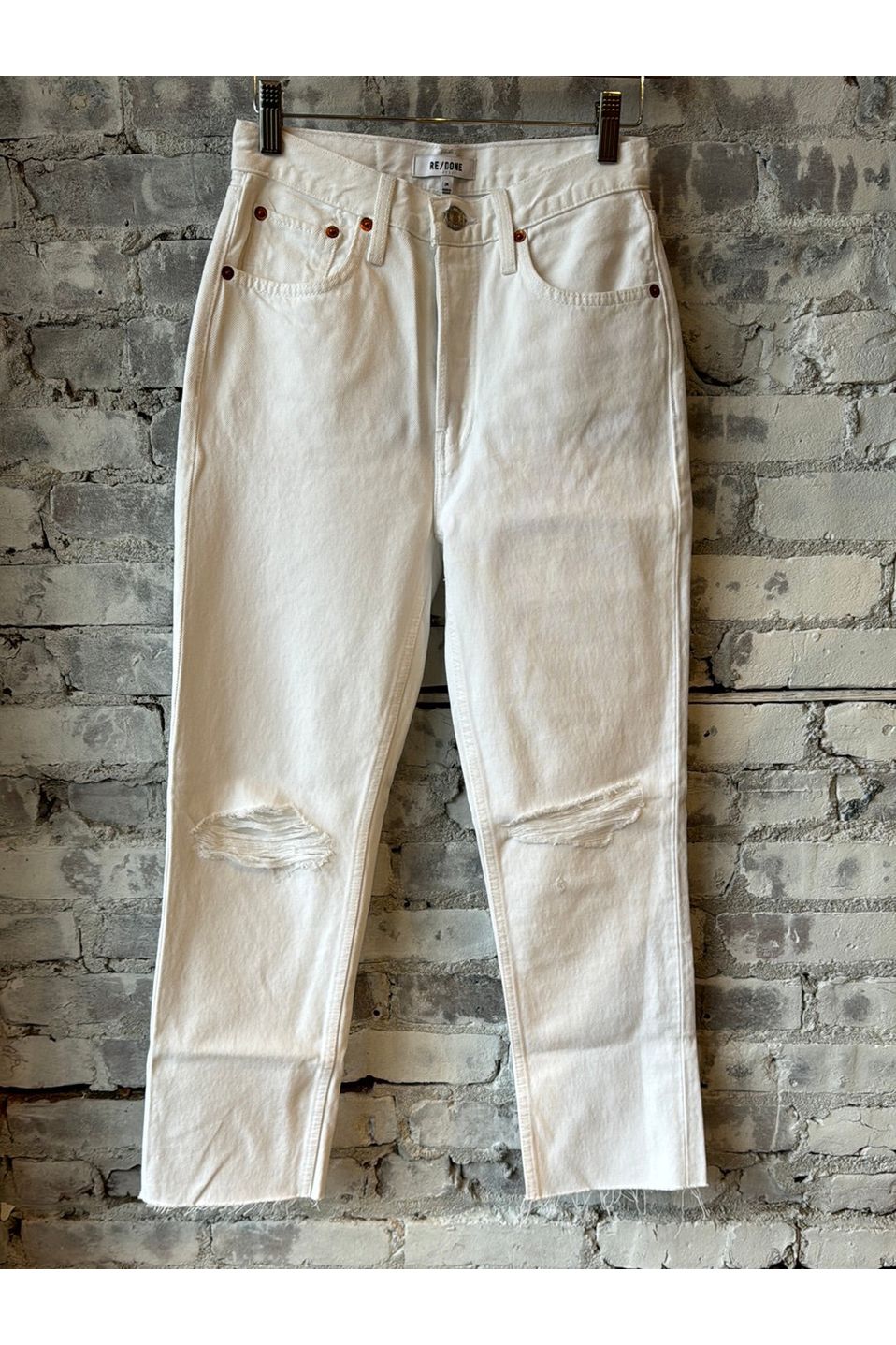 70s Destroyed High Rise Stove Pipe - White - DUNE + SALT