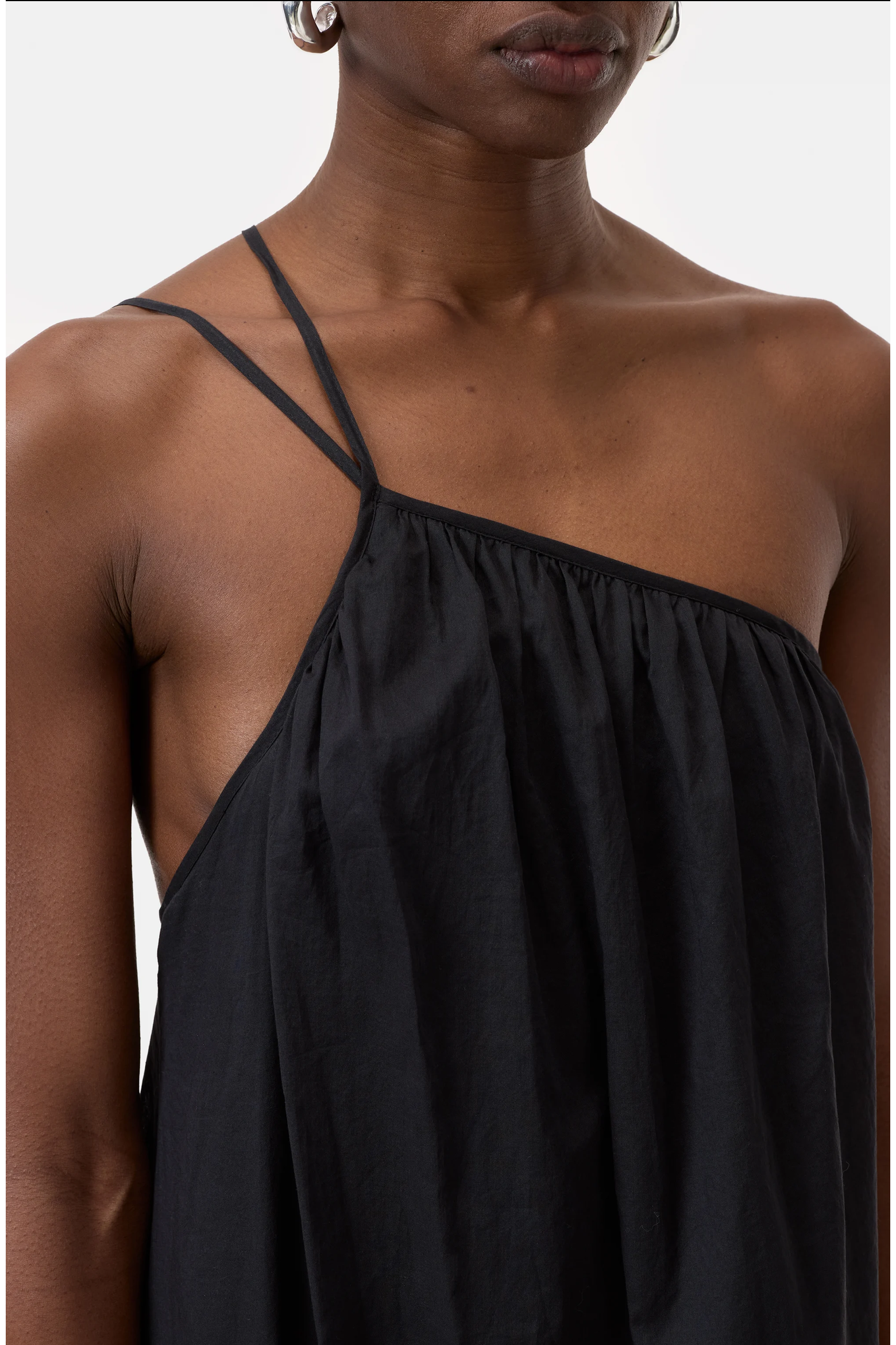 Gathered Asymmetrical Dress - Black - DUNE + SALT