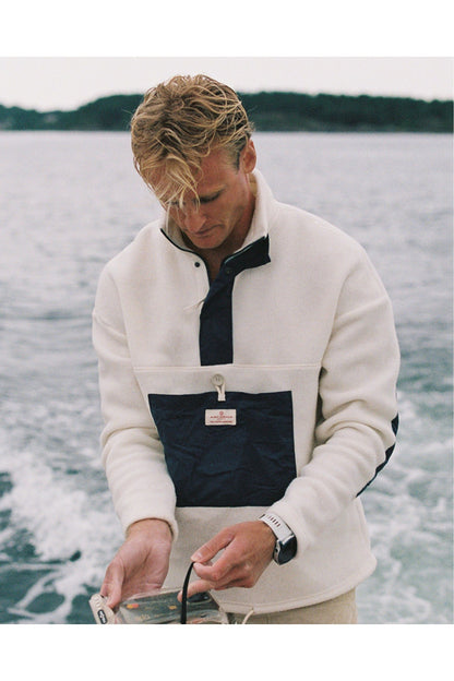 Men's V-Bond Waxed Fleece - Natural/Navy - DUNE + SALT