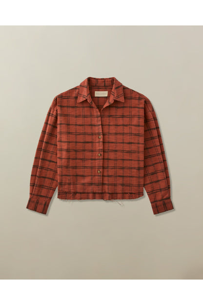 Remi Cropped Shirt in Organic Cotton Flannel - Red Windowpane - DUNE + SALT