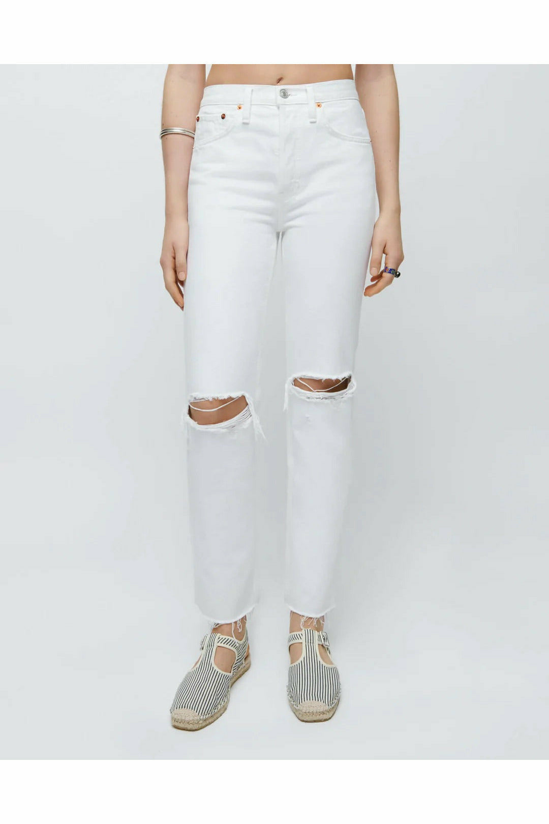 70s Destroyed High Rise Stove Pipe - White - DUNE + SALT