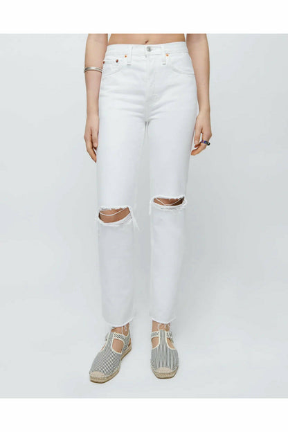 70s Destroyed High Rise Stove Pipe - White - DUNE + SALT