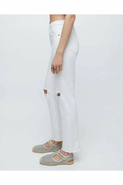 70s Destroyed High Rise Stove Pipe - White - DUNE + SALT