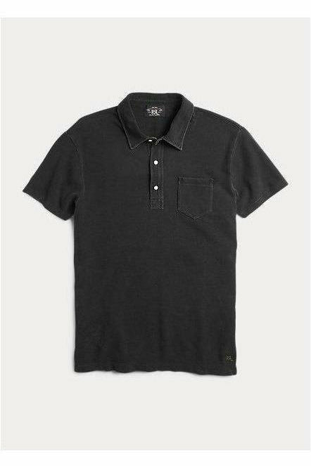 RRL Indigo Mesh Pocket Polo Shirt - Washed Black Dark Slate Gray